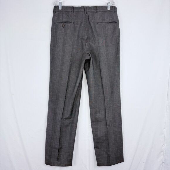 Mens Gray Plaid Pleated Cuffed Wool Dress Pants Size 34 X 32 - Picture 2 of 15